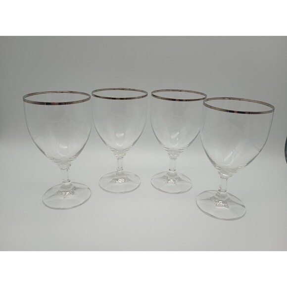 Set of 4 Schott Zwiesel NECKAR Platinum Trim Crystal Water Goblets  Germany - Picture 1 of 5